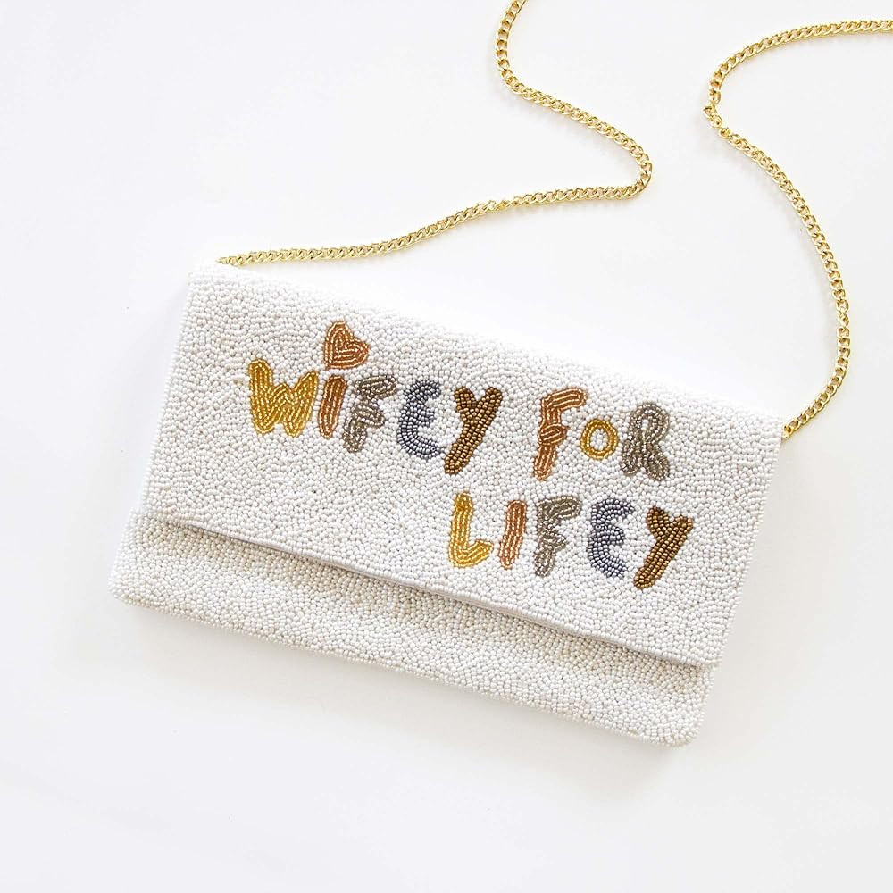 WIFEY FOR LIFEY Clutch Purse, Wifey Clutch Bag, Bride Clutch, Hand Beaded Purse, Gifts for Engagemen | Amazon (US)
