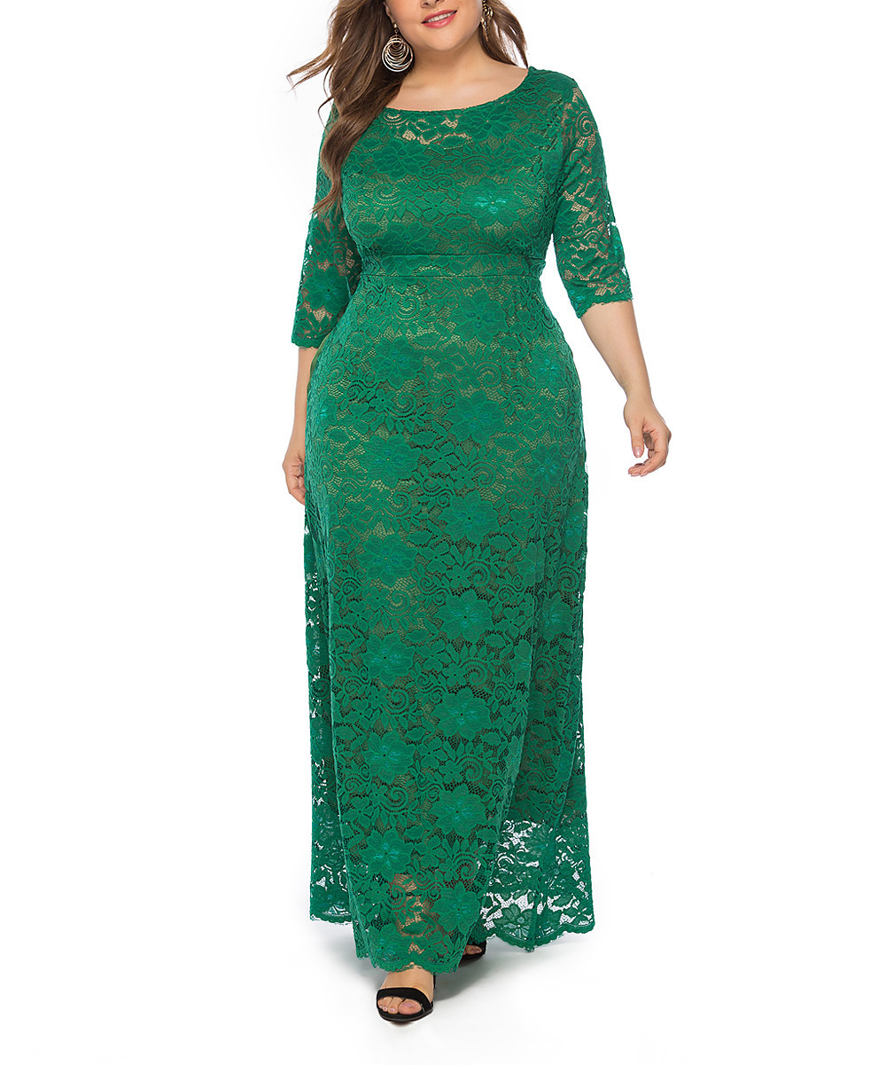 Luna Tuccini Women's Maxi Dresses Green - Green Lace Maxi Dress - Plus | Zulily