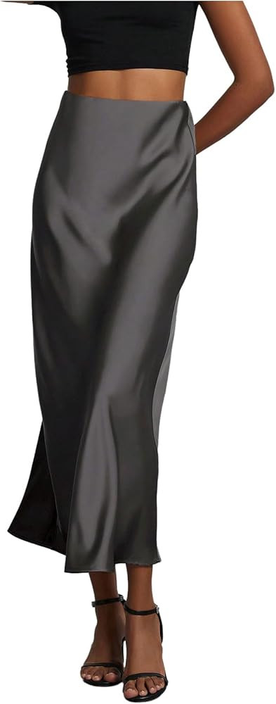 SHENHE Women's Satin Maxi Skirts High Waisted A Line Long Skirts Elegant Office Skirts | Amazon (US)