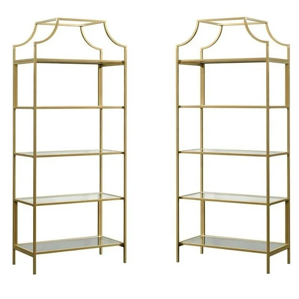 Home Square 2 Piece 5 Shelf Metal Framed Bookcase Set in Satin Gold - Walmart.com | Walmart (US)