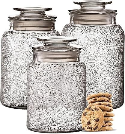 Le'raze Food Storage Containers with Airtight Lids - Retro Design - Pantry Organization, Glass Ca... | Amazon (US)