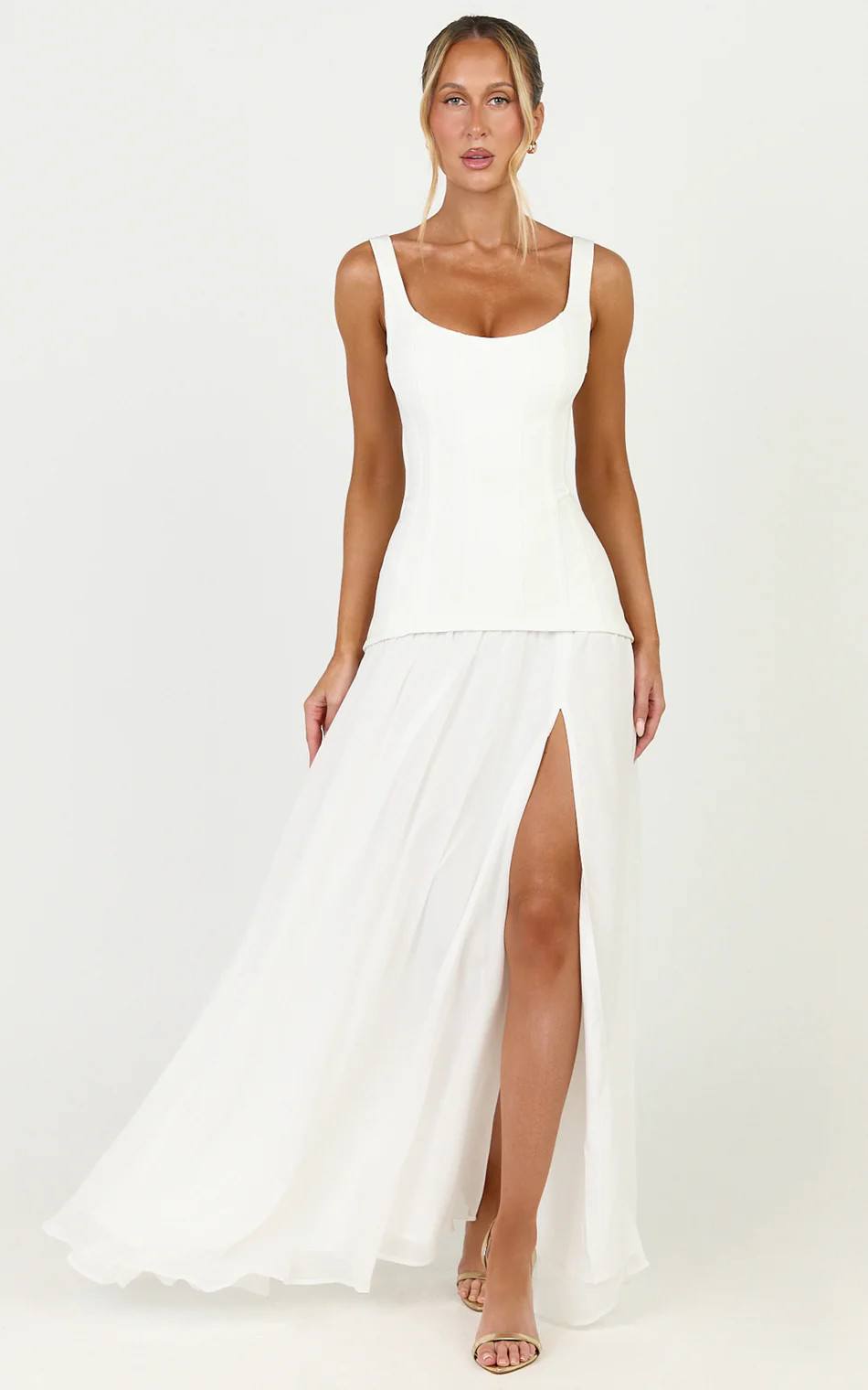 Corset Bodice Fit And Flare Dress in White | Showpo (US, UK & Europe)