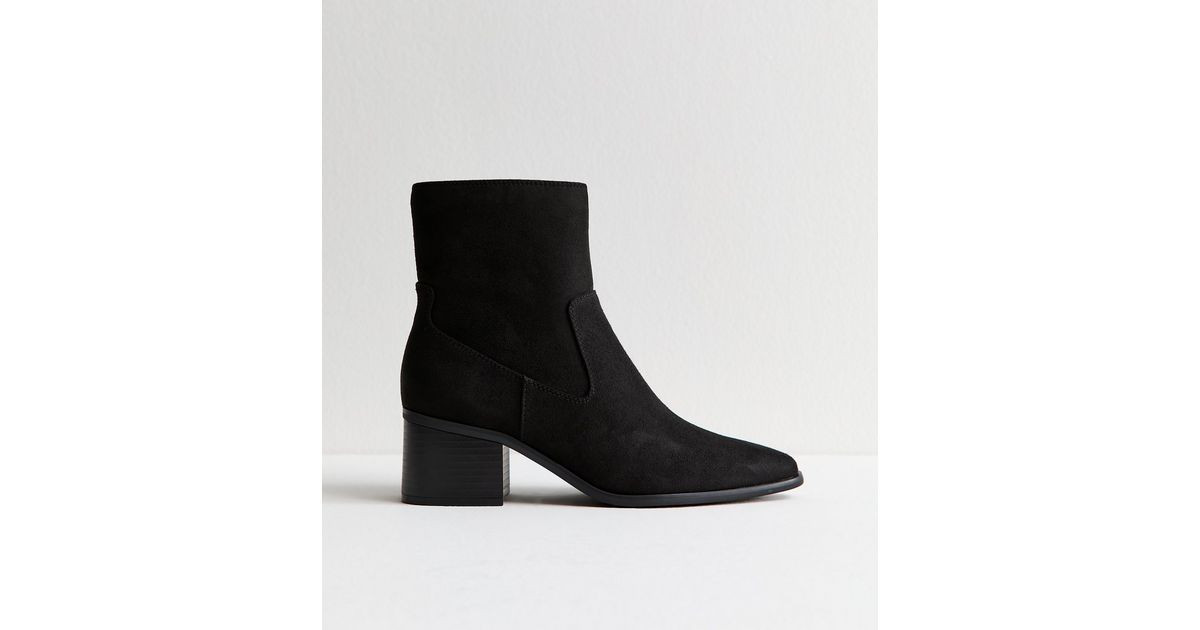 Black Faux Suede Block Heel Ankle Boots | New Look | New Look (UK)