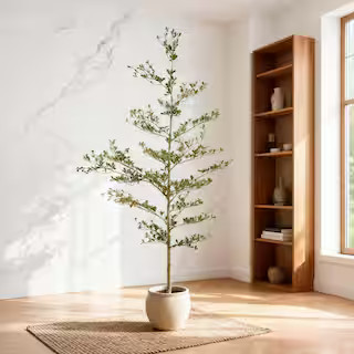 7 ft. Artificial Black Olive Tree With Black Plastic Pot, Realistic Tall Fake Plant For Indoor Ho... | The Home Depot