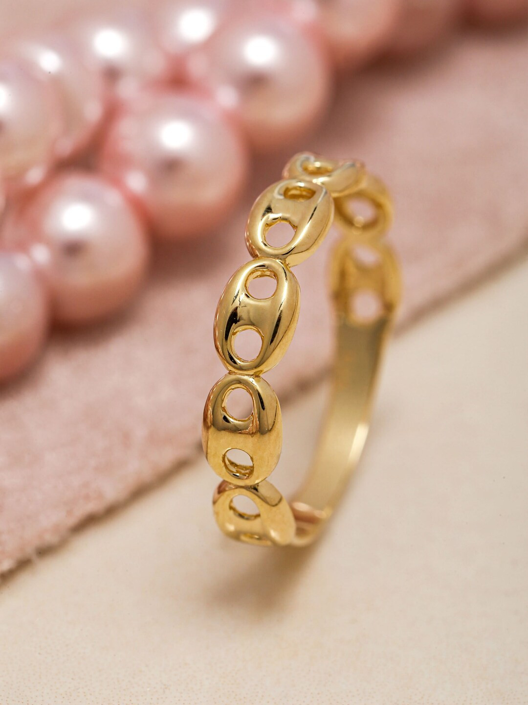 14k Solid Gold Mariner Chain Ring, 925 Sterling Silver Mariner Chain Ring, Puff Mariner Anchor Ch... | Etsy (US)