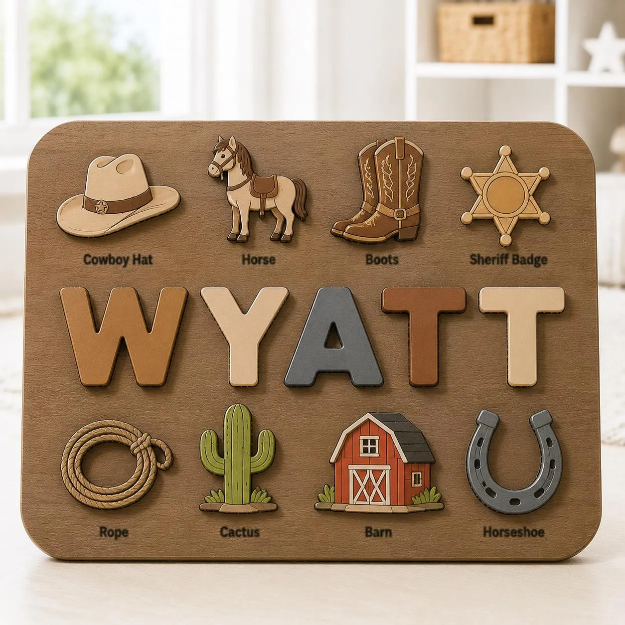 Cowboy Wooden Name Puzzle, Personalized Western Theme Toy, Custom Cowboy Name Board, Ranch Nursery Decor, Montessori Gift for Boys | Etsy (Global)