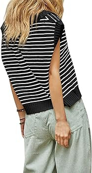 Yousify Summer Sweaters for Women 2024 V Neck Cap Sleeve Tops Sleeveless Spring Clothes S-2XL | Amazon (US)