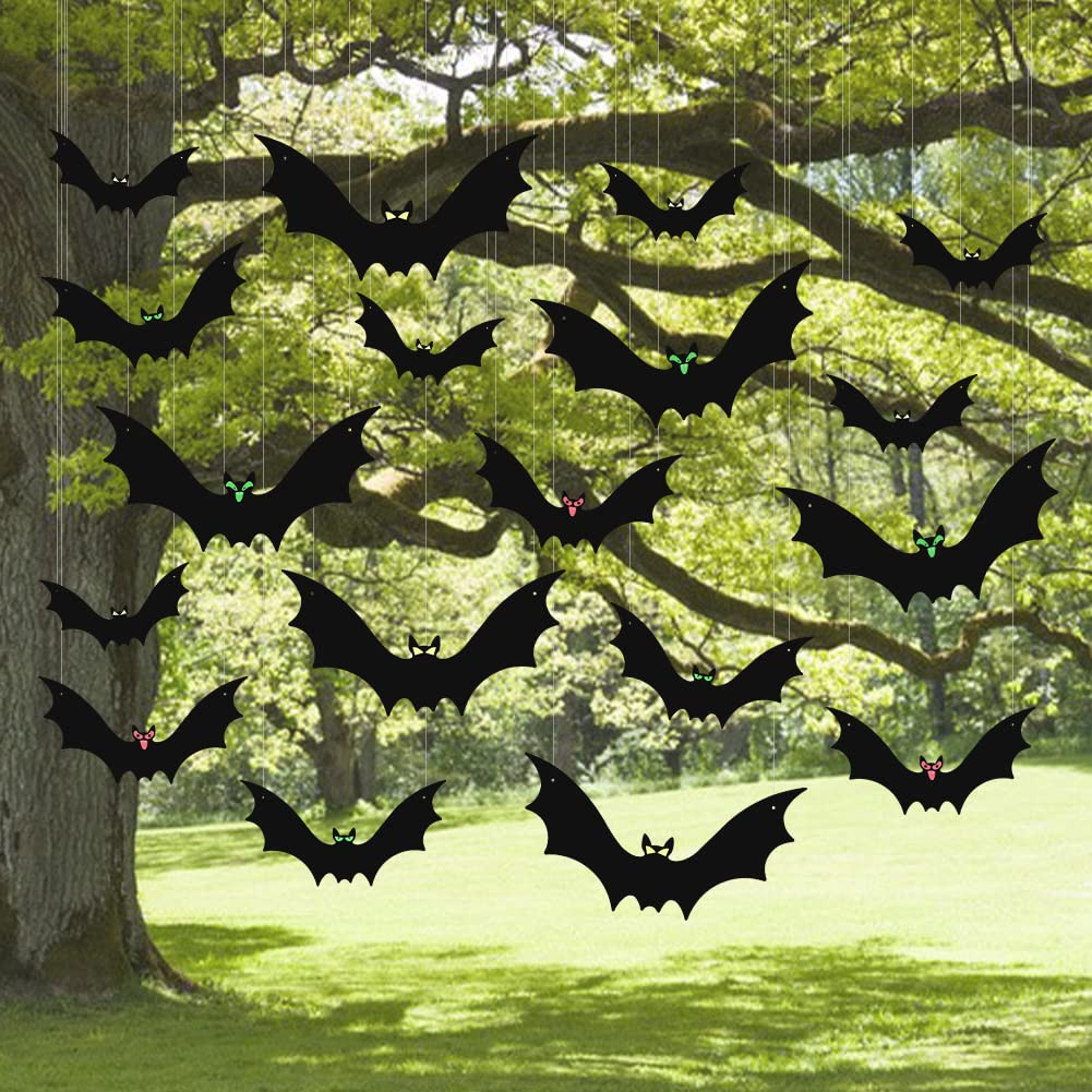 (18 Pcs) Hanging Bats Halloween Decoration Outside, Large Flying Plastic Bats Outdoor Decor, 3 Di... | Amazon (US)