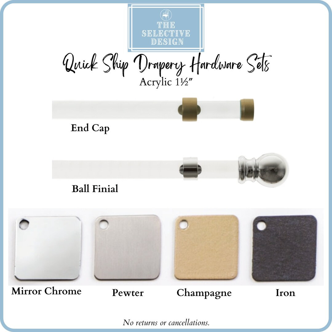 Acrylic Quick Ship Drapery Hardware Set, Acrylic Curtain Rods, Finials, Brackets, Various Styles,... | Etsy (US)