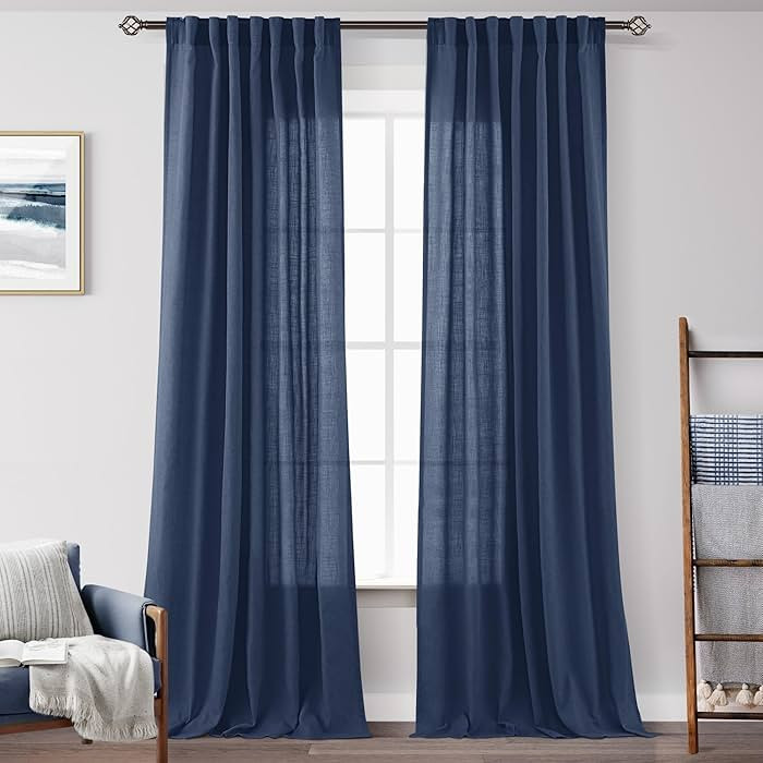 Navy Blue Curtains 96 inch Length for Bedroom Back Tab Light Filtering Semi Sheer Blue Living Roo... | Amazon (US)