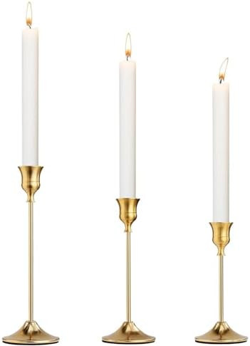 Taper Tall Candle Stick Holder,Elegant Gold Vintage Brass Metal Set of 3, for Dinner Table Center... | Amazon (CA)