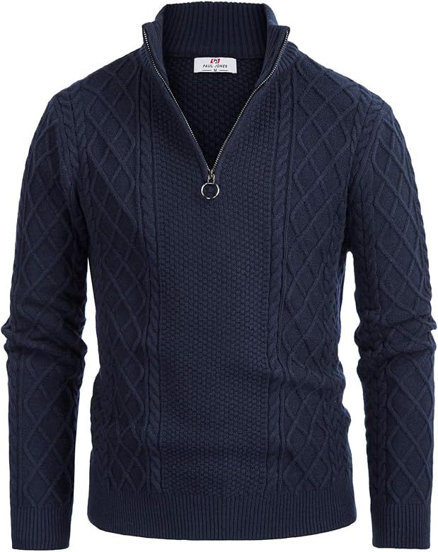 PJ Paul Jones Men's Casual Quarter-Zip Sweaters Cable Knit Thermal Pullover | Amazon (US)