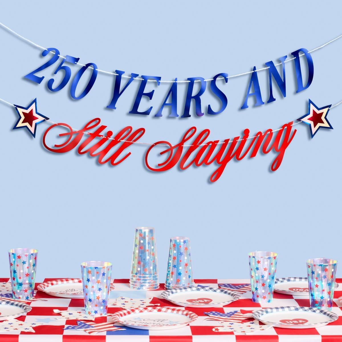 xo, Fetti America 250 Still Slaying Banner | Patriotic Party Decor, 4th of July, Independence Day... | Amazon (US)