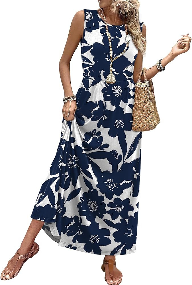 WIHOLL Summer Dresses for Women 2026 Maxi Dresses Long Flowy A Line Sleeveless Sundresses with Po... | Amazon (US)