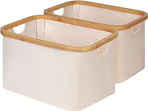 2-Pack Storage Baskets, Rectangle Closet Storage With Bamboo Handles,Collapsible Storage Bins for... | Amazon (US)