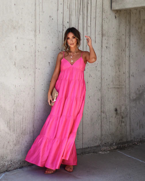 Suzzy Tiered Pocketed Maxi Dress - Hot Pink | VICI