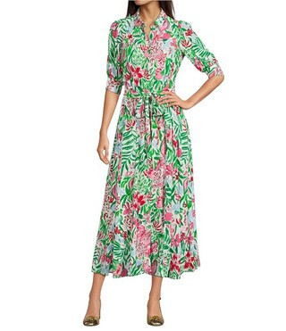 Larkyn Glowing Gardens Print Notch Collar Short Sleeve Midi Shirt Dress | Dillard's