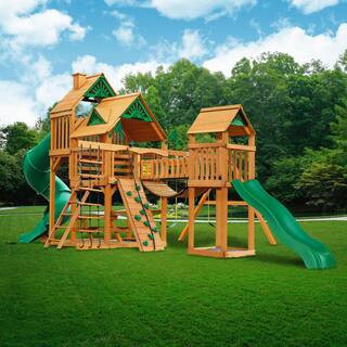 DIY Treasure Trove Treehouse Wood Outdoor Playground Set with Slides, Sandbox, Swing Set, and Playground Equipment | The Home Depot