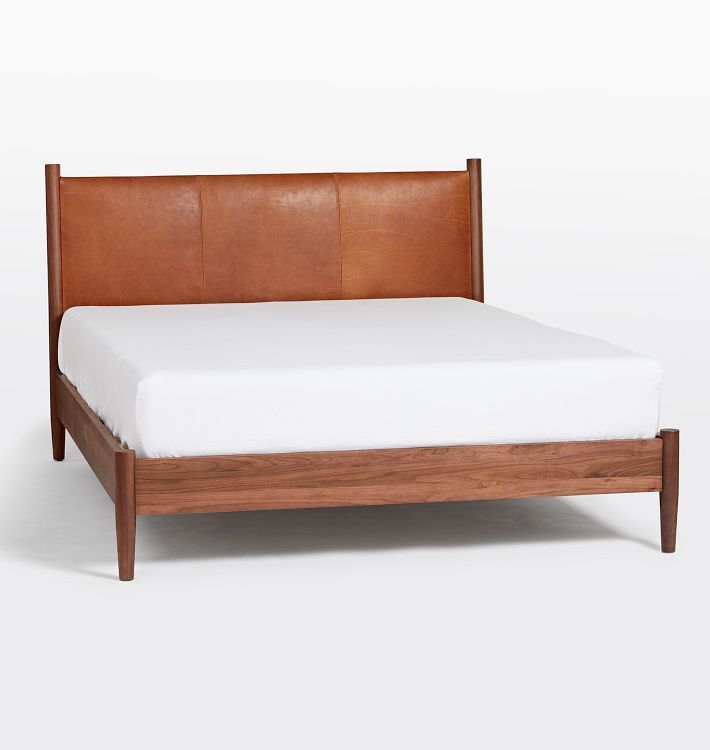 Shaw Walnut Bed with Leather Headboard | Rejuvenation