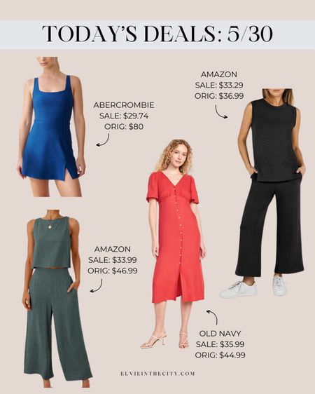 Today’s deals include an athletic dress from Abercrombie, a two piece wide leg pants and tank set from Amazon, a midi dress from Old Navy, and a two piece lounge set from Amazon. 

Deals of the day, fashion over 40, summer outfit, resort wear, bridal shower, athleisure 

#LTKsalealert #LTKover40 #LTKfindsunder50