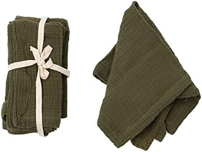 Creative Co-Op Cotton Gauze, Olive Green, Set of 4 Napkins, 18" L x 18" W x 0" H | Amazon (US)
