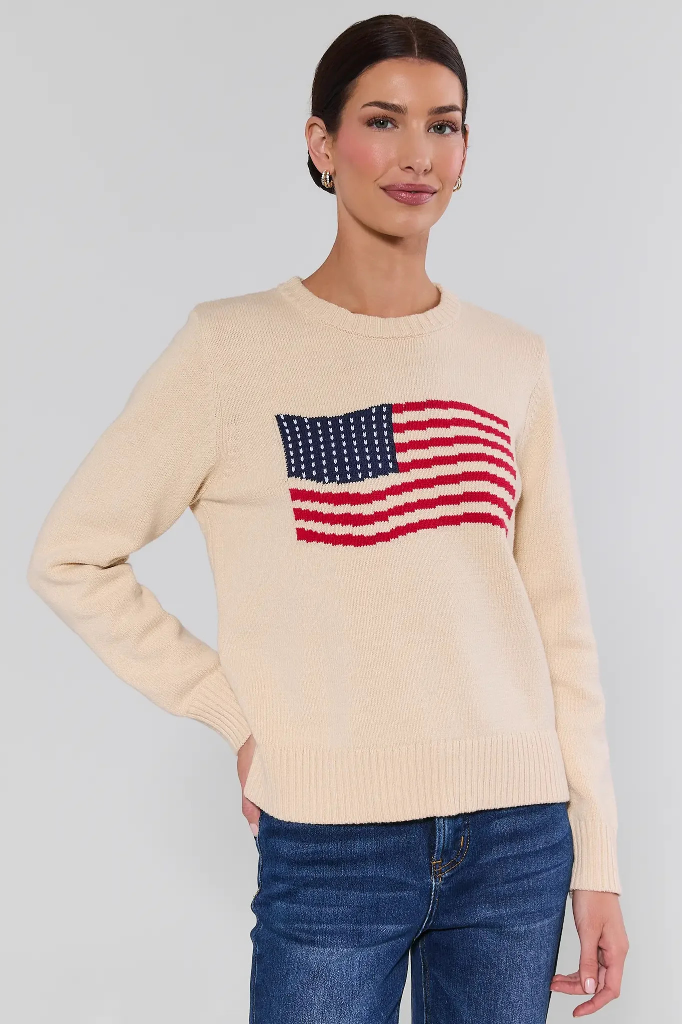 Cream American Flag Knit Sweater | Avara