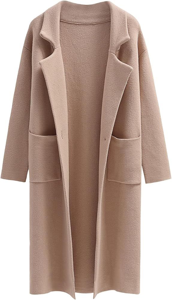 ANRABESS Womens Long Sweater Coats Open Front Knit Cardigans Long Sleeve Lapel Oversized Fall Winter | Amazon (US)