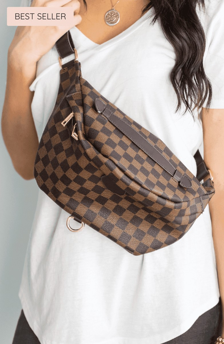 PRE-ORDER: It's So Essential Brown Check Fanny Pack | Apricot Lane Boutique