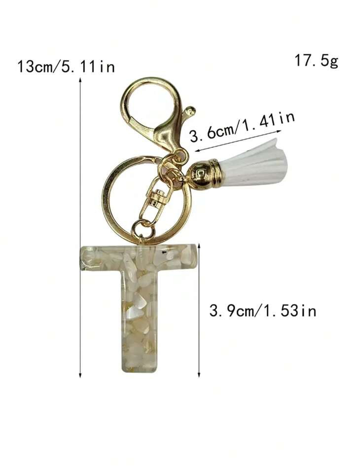 SHEIN Cute Initial Letter Keyrings White Keychen,Capital Alphabet Gold Foil Resin Keychain Charm ... | SHEIN