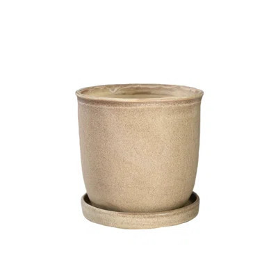 Light Brown Ceramic Planter With Drainage Hole & Saucer, Indoor Plant Pot For Succulents, Herbs & Houseplants, Minimalist Cylinder Design, 5.2" Diame | Wayfair North America
