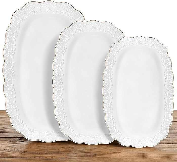 Kassel Ceramic Serving Platter Set | 16\u201d/14\u201d/12\u201d Oval Serving Trays for Entertaini... | Amazon (US)