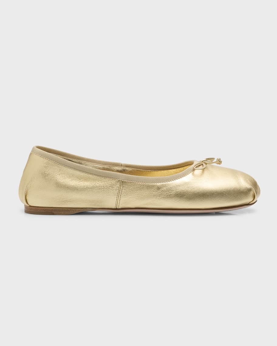 Miu Miu Metallic Logo-Band Ballerina Flats | Neiman Marcus