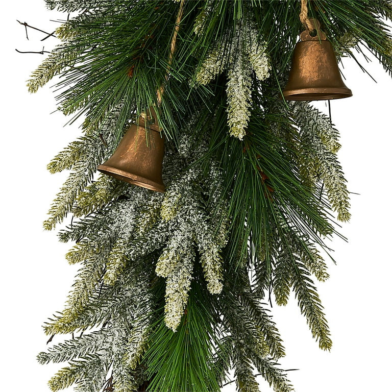 Bells, Bow, and Greenery Decorative Christmas Door Swag, Green and Brown, 28", by Holiday Time | Walmart (US)