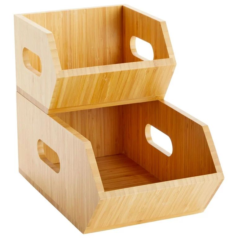 2 Pack Stackable Bamboo Wood Storage Bins, Organization Boxes for Kitchen Pantry (2 Sizes) | Walmart (US)