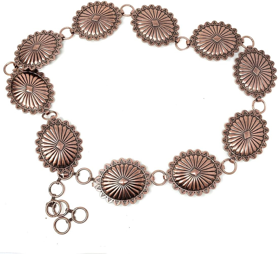 Western Concho Fashion Chain Belt Western Flower Concho, Silver, Adjustable Size, EMSX0001CB | Amazon (US)