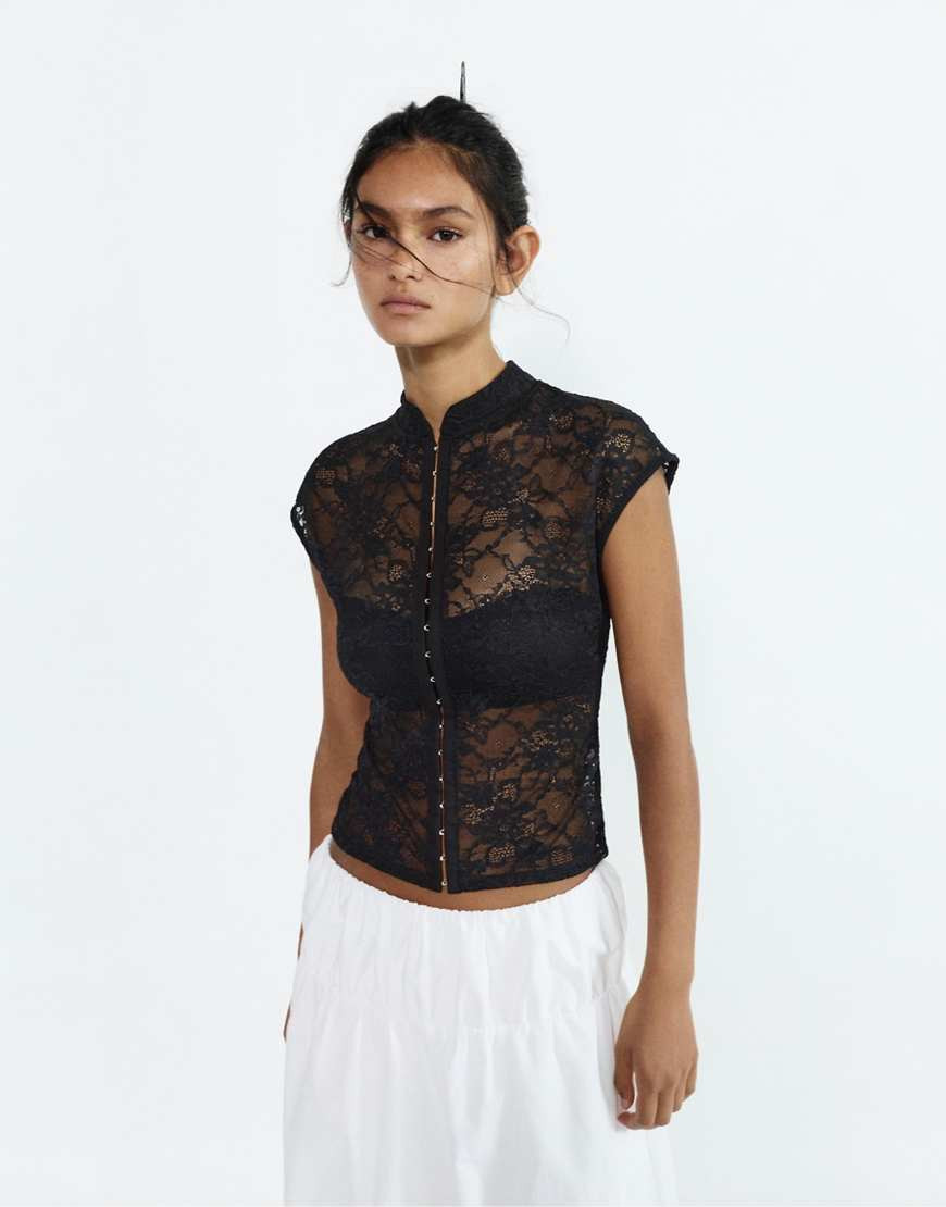 Pull&Bear Lace top in black | ASOS (Global)