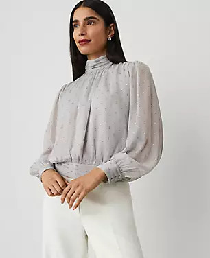 Lurex Mock Neck Popover | Ann Taylor (US)