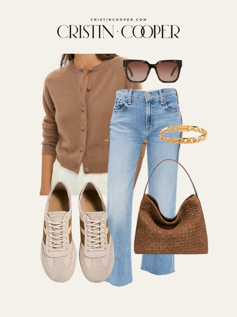A camel cardigan, straight leg denim, and a woven brown bag. Simple, warm, and easy to wear any day of the week. 

 #LTKSeasonal
