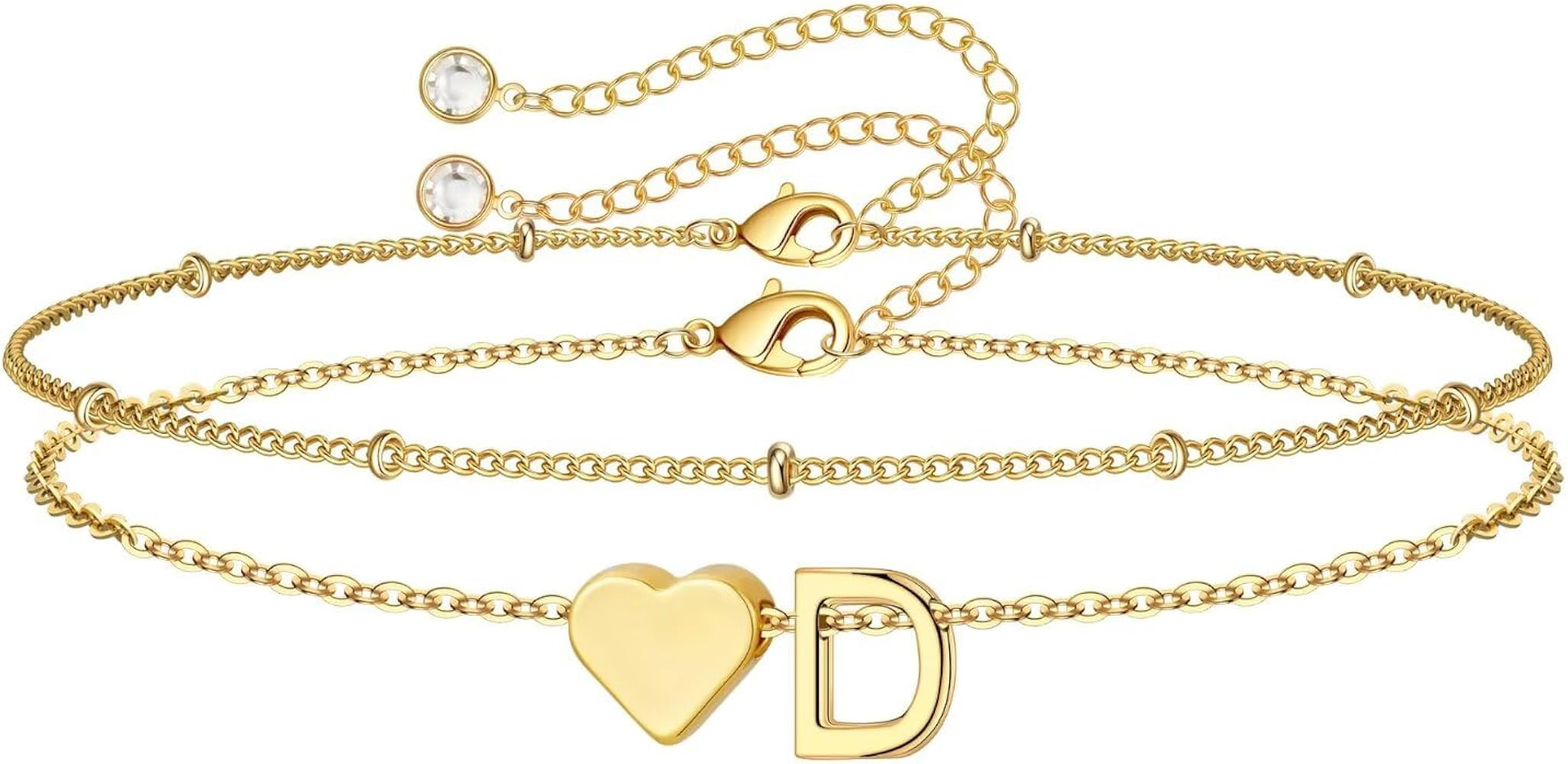 M MOOHAM Initial Bracelets for Women Teen Girls - Heart Letter A-Z Bracelet | Amazon (US)