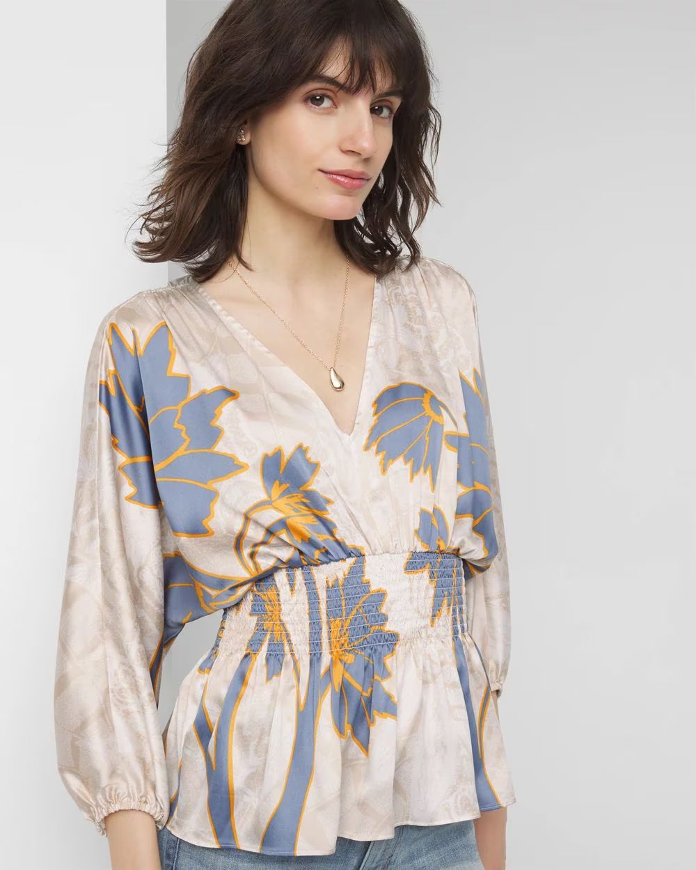3/4 Sleeve Smocked Waist Kimono | White House Black Market
