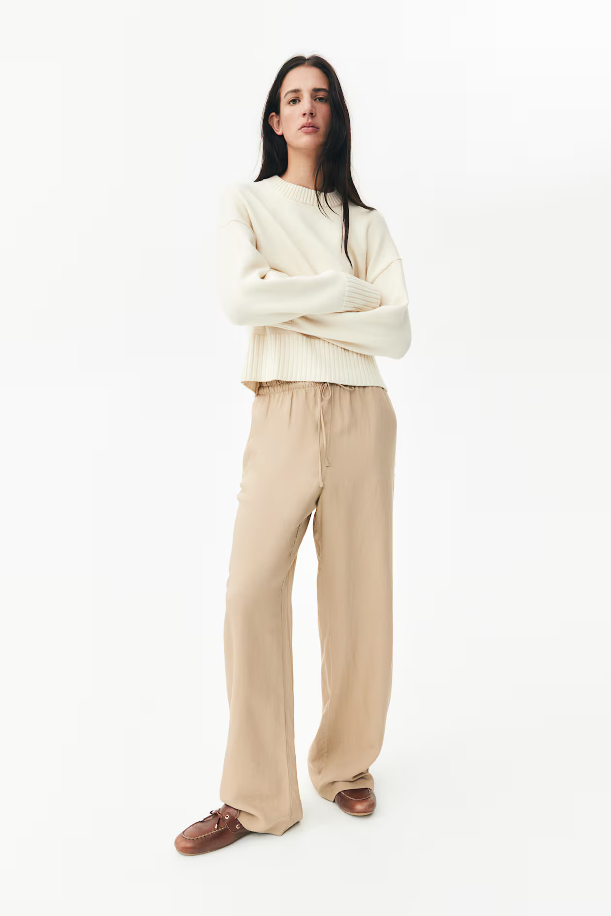 Linen-blend trousers - Beige - Ladies | H&M GB | H&M (UK, MY, IN, SG, PH, TW, HK)