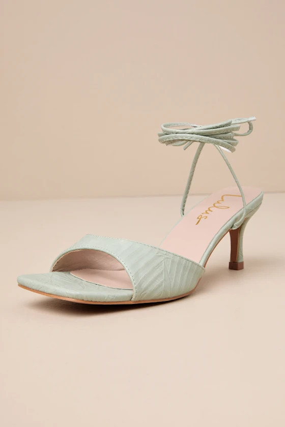 Liddell Sage Green Textured Lace-Up High Heel Sandals | Lulus