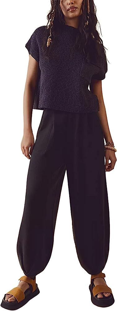 Faleave Womens Knit Two Piece Outfits Sets Sweater Pullover Tops High Waisted Lounge Pants | Amazon (US)