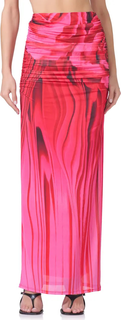 AFRM Bevin Print Ruched Powermesh Maxi Skirt | Nordstrom | Nordstrom
