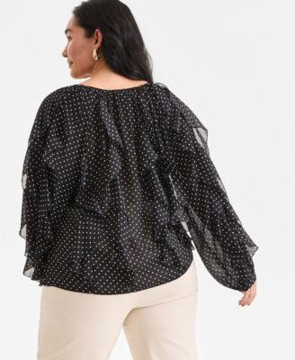 I.N.C. International Concepts Plus Size Printed V-Neck Ruffled Blouse, Created for Macy's - Macy'... | Macy's