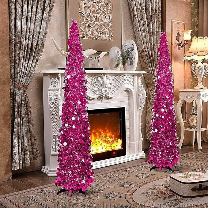 Joy-Leo 5ft Pink Sequins Pop Up Pencil Christmas Tree / 5 Feet Collapsible Skinny Tinsel Artifici... | Amazon (US)