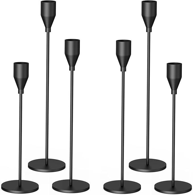 Candle Holder, Matte Black Candlestick Holders Set of 6, Taper Candle Holders, Candle Holder Deco... | Amazon (US)