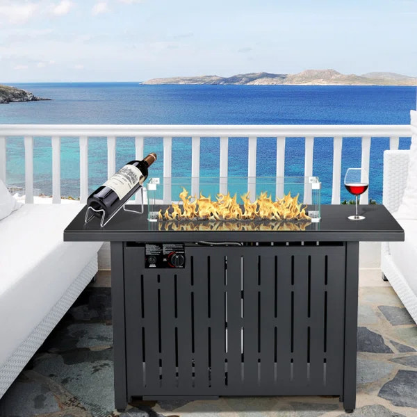 Grigor 25'' H x 44'' W Iron Outdoor Fire Pit Table with Lid | Wayfair North America