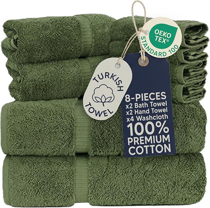 Towel Bazaar 8-Piece Towel Set, 100% Premium Cotton Turkish Towels,Luxury Towel Super Soft and Ab... | Amazon (US)