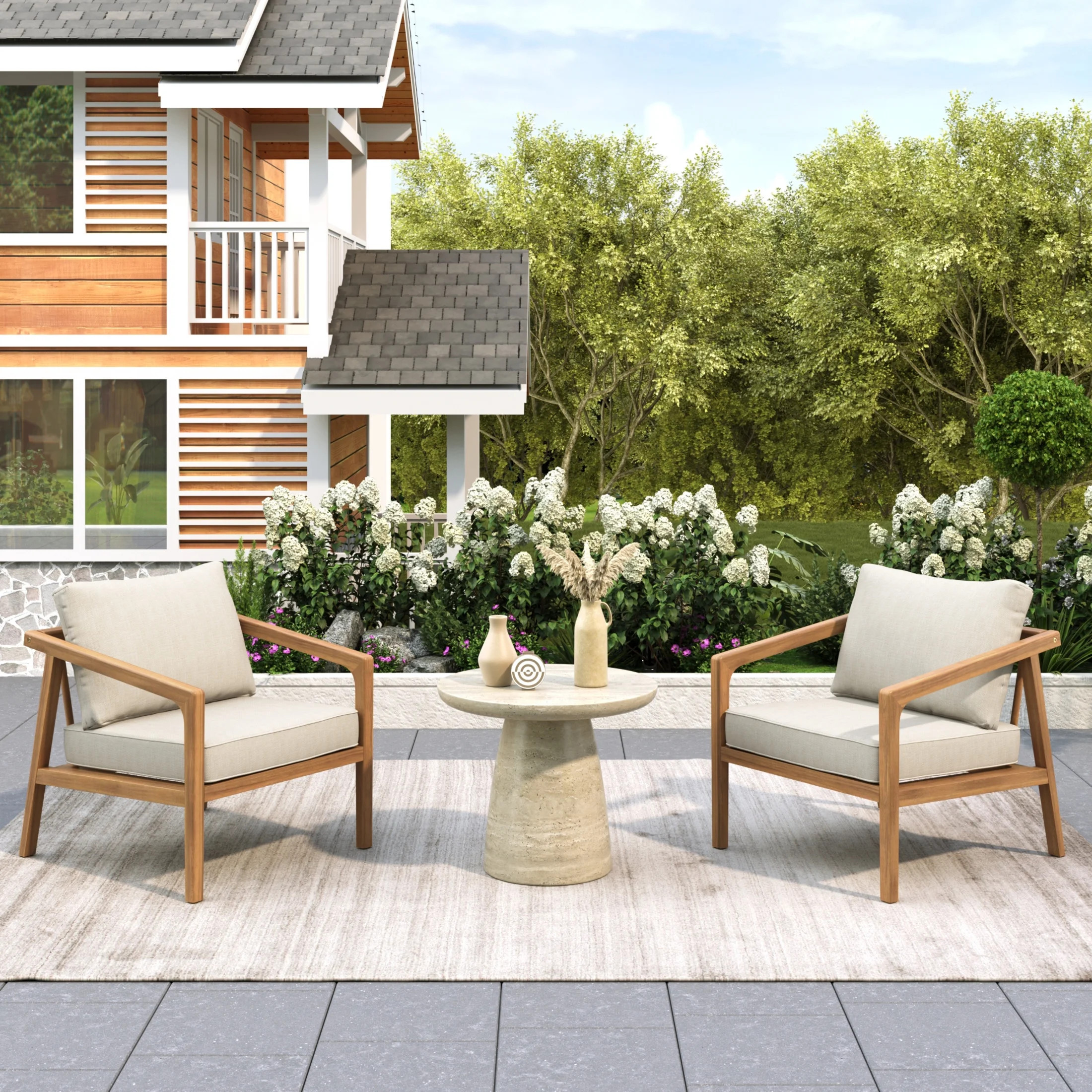 Christopher Knight Home Classic Outdoor Lounge Chairs with Cushions, Solid Wood Frame, Beige, Set... | Walmart (US)